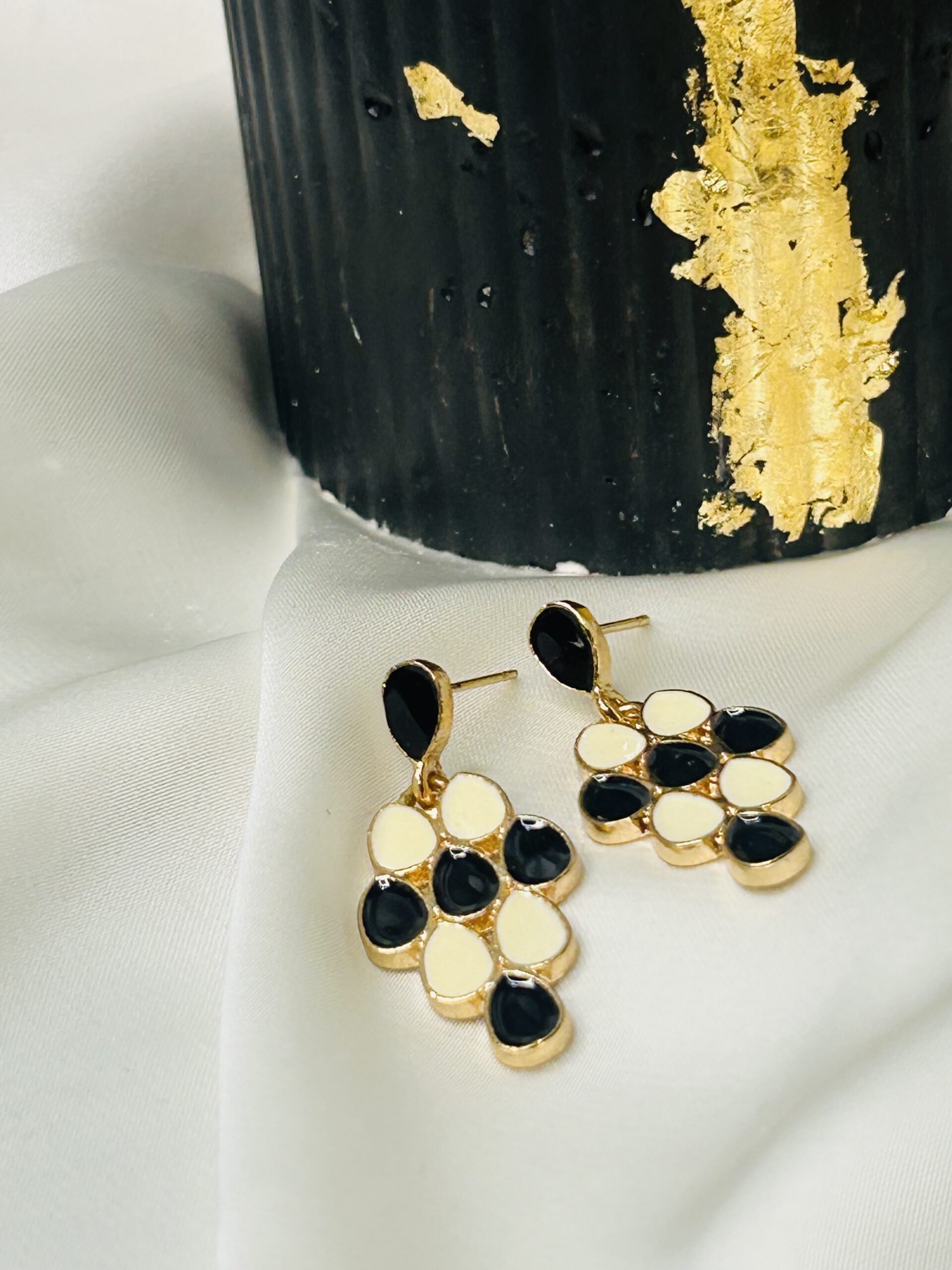 White n black Check Drop Earrings