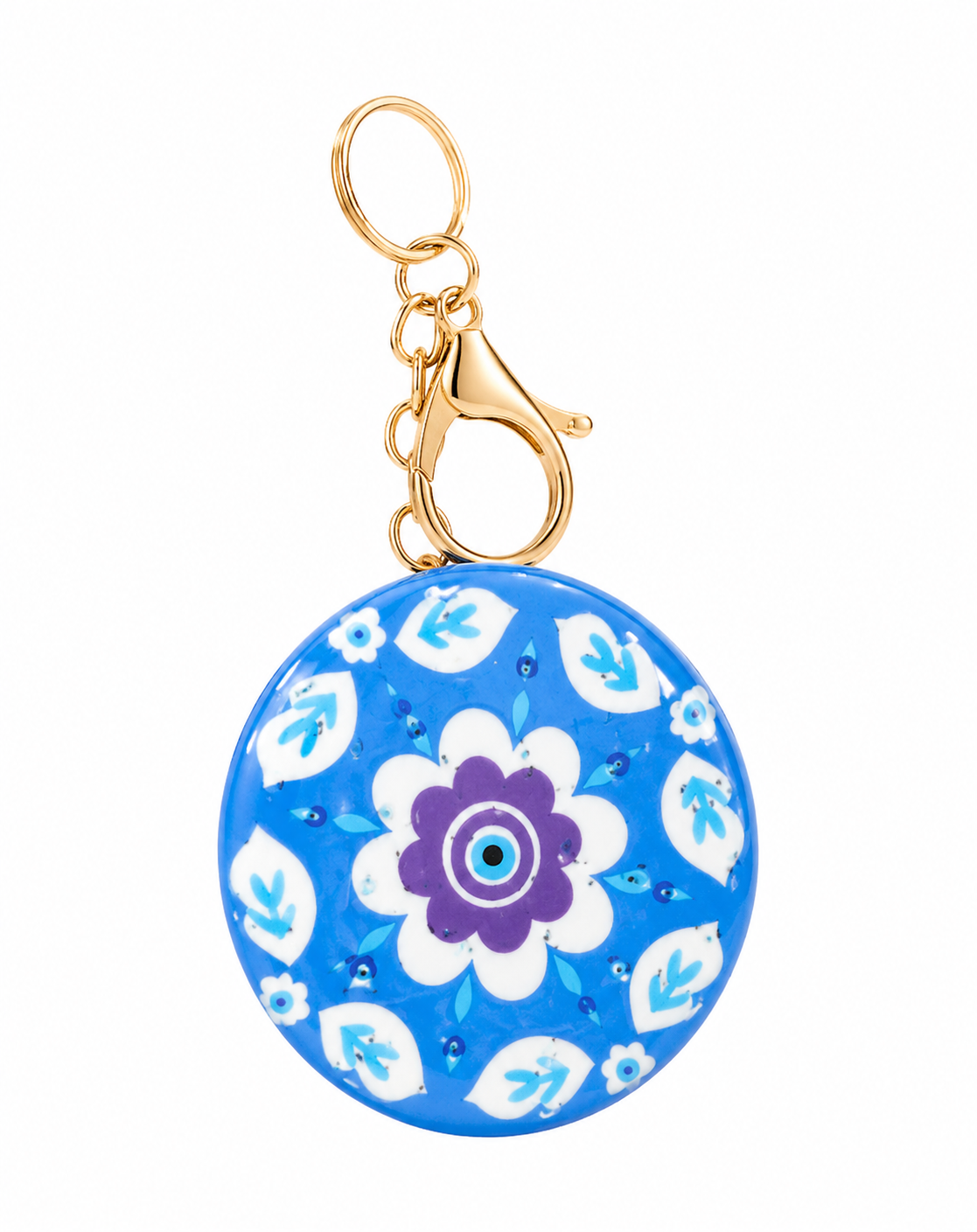 Gold-tone keychain with vibrant mandala charm