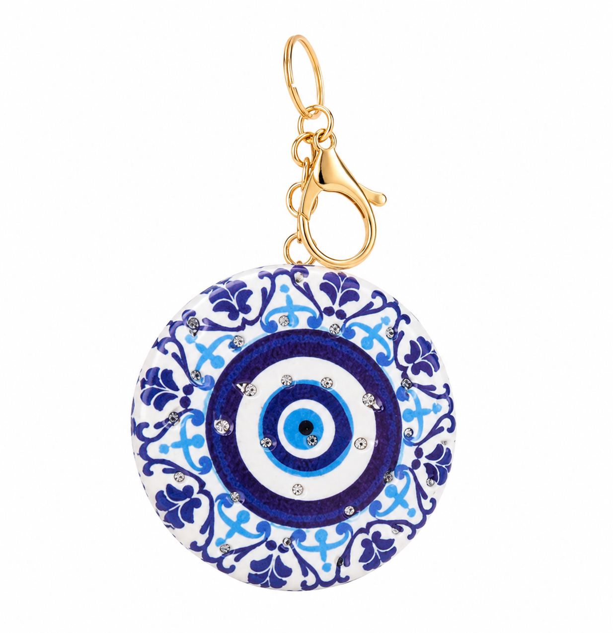 Ornate evil eye keychain with gold accents