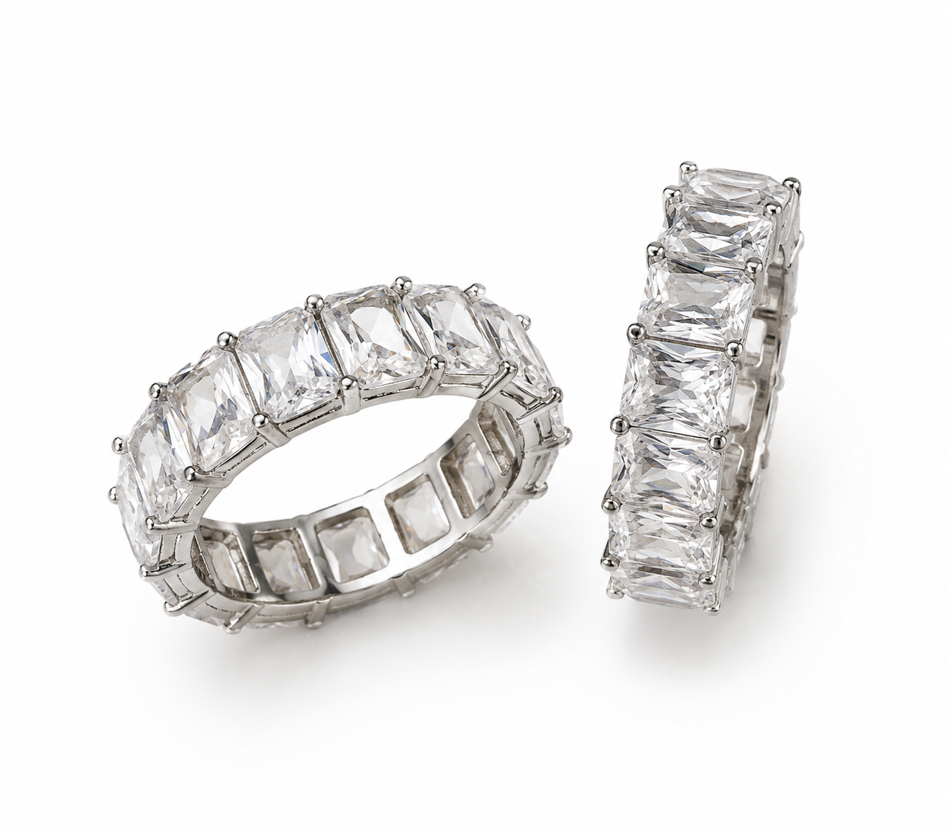 Elegant silver eternity ring with gemstones