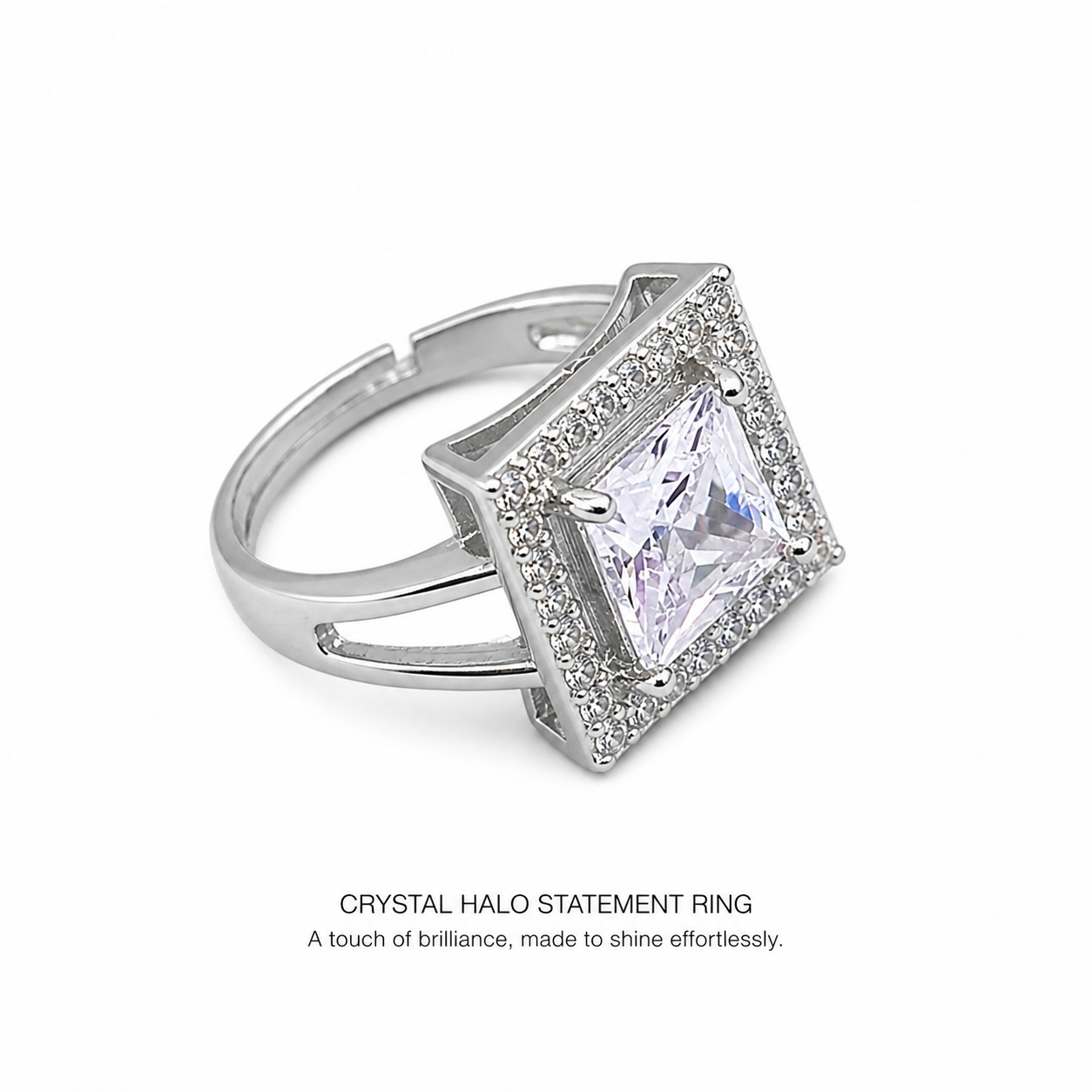 Crystal halo statement ring