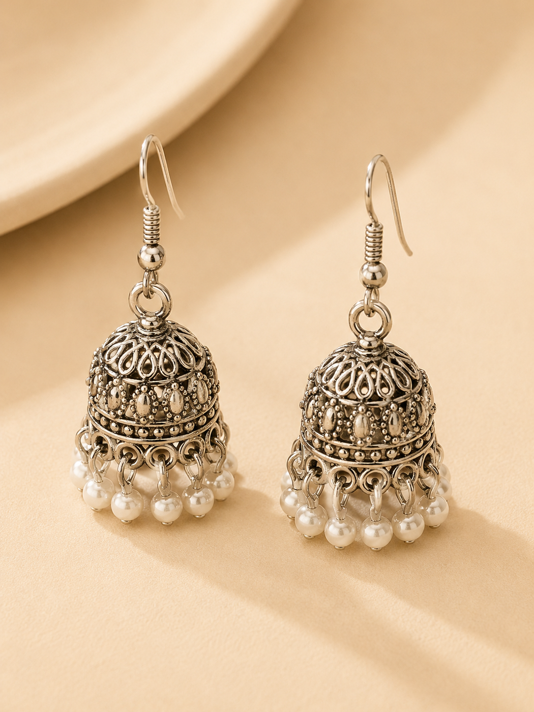 Antique Jhumka Earrings with White Pearls