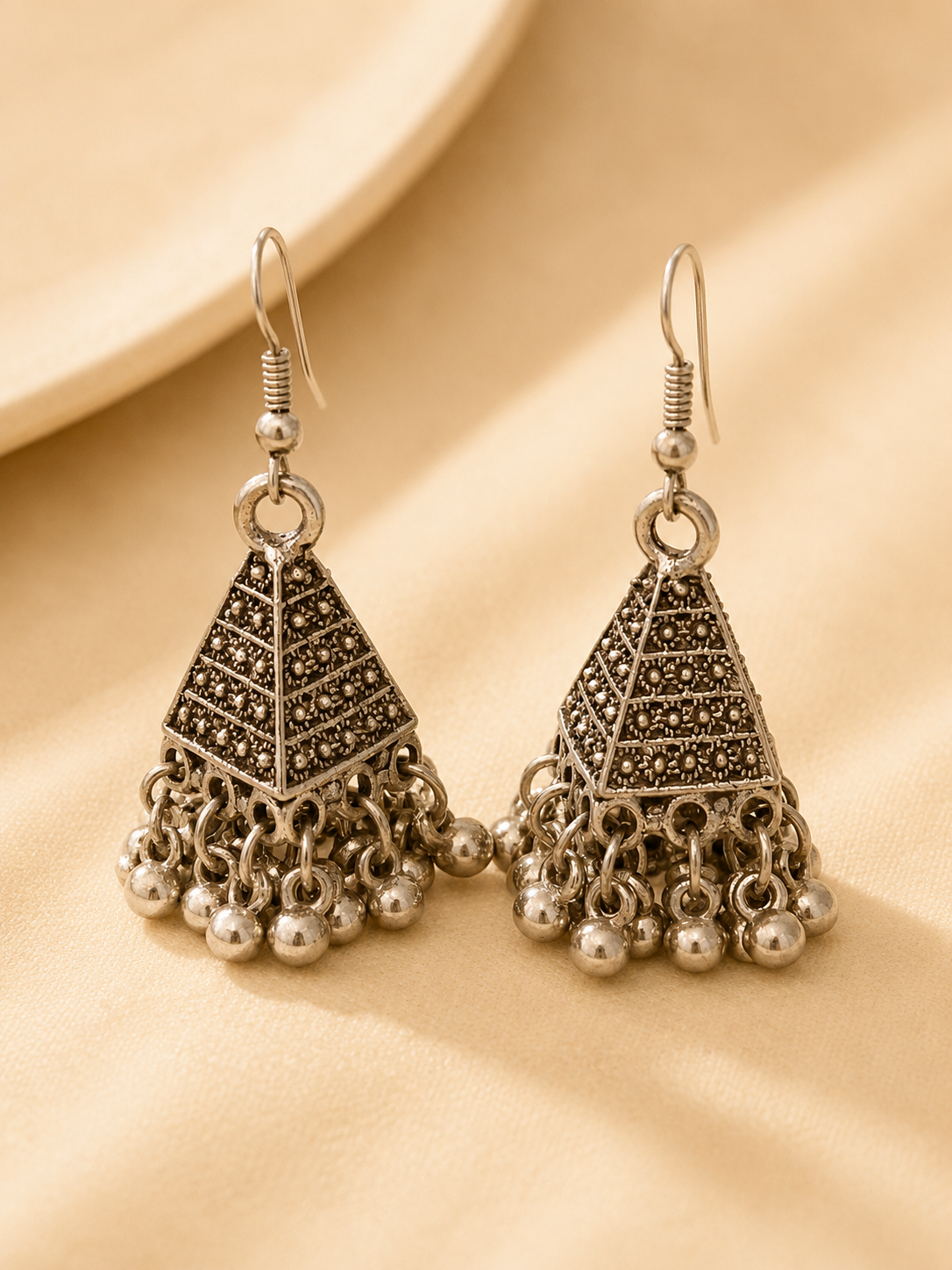 Antique Jhumka Earrings with Silver Pearls